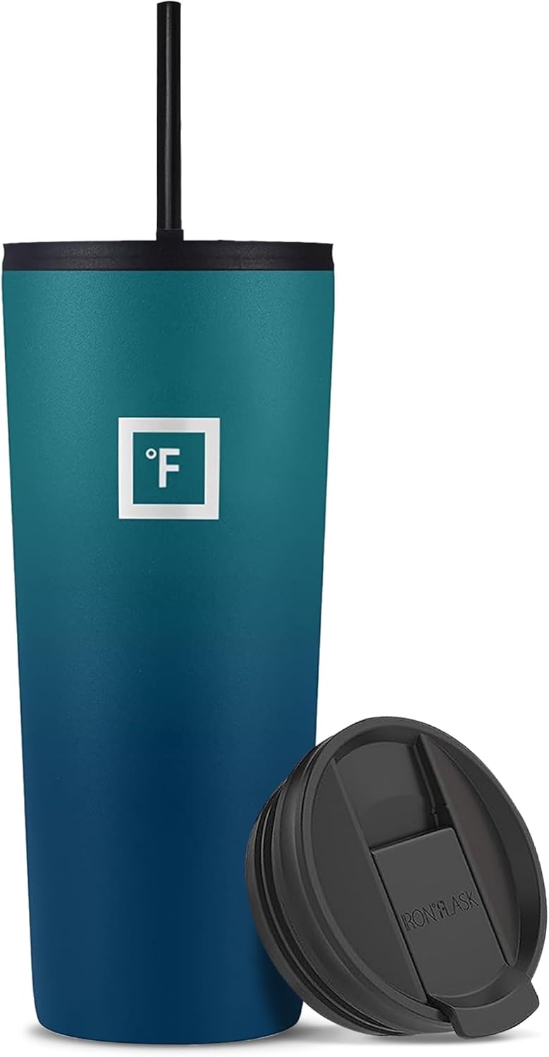 IRON °FLASK Classic Tumbler - Vacuum Insulated Stainless Steel Water Bottle, Double Walled, Drinking Cup, Insulated Travel Mug (Cobalt, 24 oz Solid Lid)