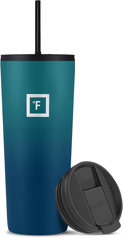 IRON °FLASK Classic Tumbler - Vacuum Insulated Stainless Steel Water Bottle, Double Walled, Drinking Cup, Insulated Travel Mug (Cobalt, 24 oz Solid Lid)