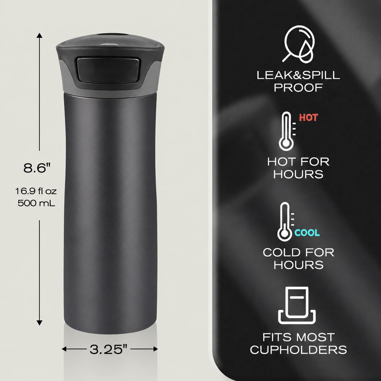 17 oz / 500 ml Travel Coffee Mug, One-Handed Pink Insulated Coffee Tumbler with Lid, Leak Proof Stainless Steel Coffee Cup, Reusable Water Bottle for Office, Car, Travel, Hot Coffee and Cold Drinks