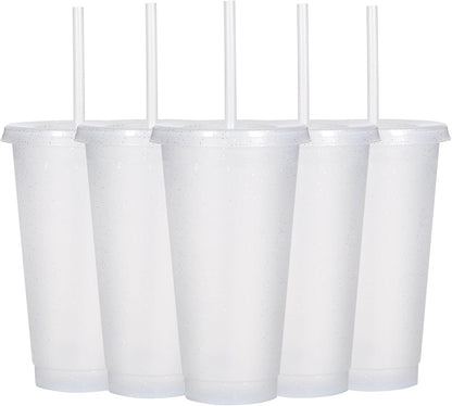Suertestarry Tumbler with Straw and Lid,Water Bottle Iced Coffee Travel Mug Cup,Reusable Plastic Cups,Perfect for Parties,Birthdays,24oz-5 Pack (Rainbow, 5pack)