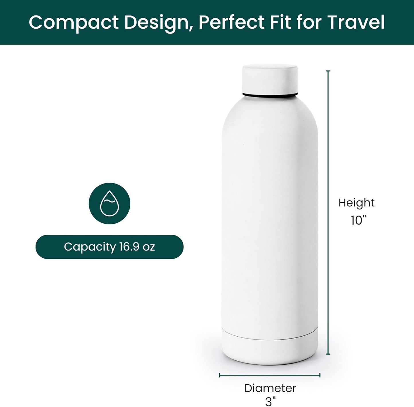 NOBL Stainless Steel Water Bottle,17 oz, 500 ml, Double Wall Vacuum Insulation, Sealed Bottle Keeps Drinks Cold 24 Hrs & Hot 12 Hrs, Leak Proof, Fits Noble Carry-On Cup Holder - Sand