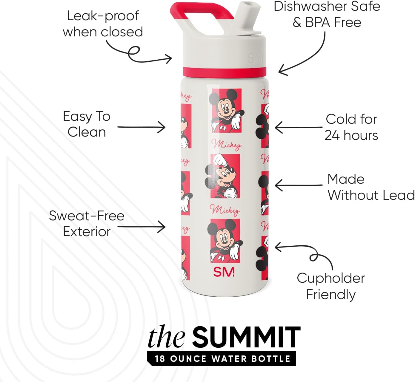Simple Modern Disney Minnie Mouse Kids Water Bottle with Straw Lid | 14oz Insulated Stainless Steel Kids Tumbler & Spill Proof Toddler Cup for School, Girls, Boys | Summit | Minnie Mouse Fun - Colors B