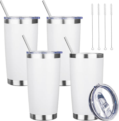 20 oz Tumbler with Lids and Straws, Stainless Steel Insulated Travel Coffee Mug, Double Wall Vacuum Insulated Tumblers, Powder Coated Coffee Tumbler for Cold & Hot Drinks (Light Purple)