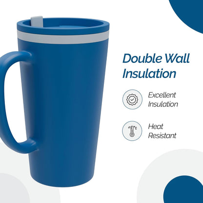 Copco Cone Desk Mug, 16 oz - Double Wall Insulated Coffee Mug with Twist-Off Lid, Handle & Slide Tab - Travel-Friendly Cup for Hot or Cold Drinks, BPA-Free, Microwave & Dishwasher Safe (Brown)