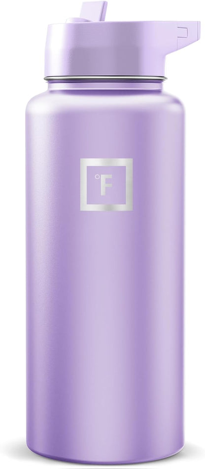IRON °FLASK Camping & Hiking Hydration Flask with Straw, Wide Mouth Insulated Stainless Steel Sports Water Bottle - 22 oz Aurora