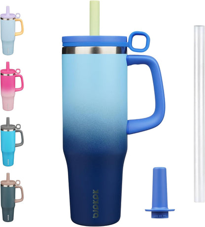 BJPKPK 50oz Insulated Tumbler with Handle Stainless Steel Travel Coffee Mug with Lid Reusable Large Water Bottle with Straw,Sky