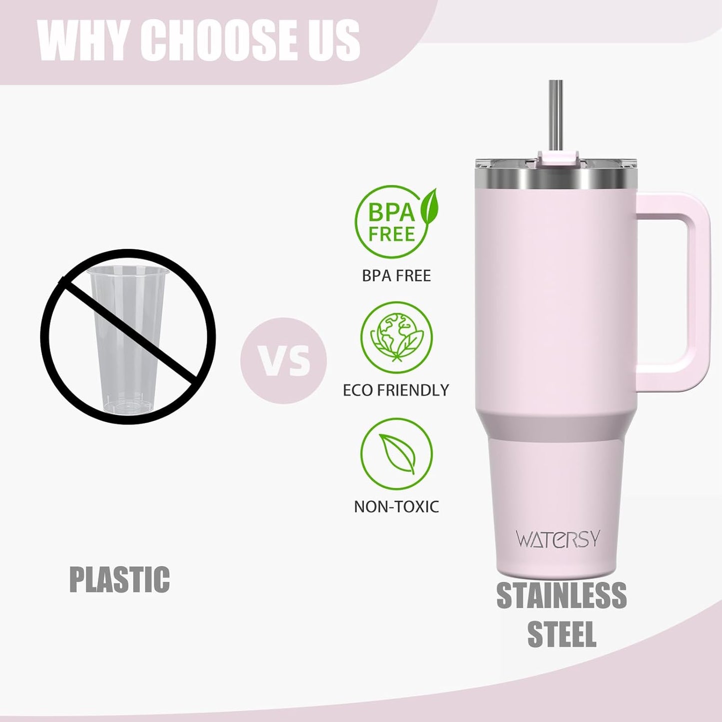 40 oz Tumbler with Handle,Tumbler with Lid and Straw,Double Wall Insulated Cup Stainless Steel Travel Mug(Cold for 34 Hours),Water Bottle for Iced Tea,Coffee,Cold Beverages(Purple)