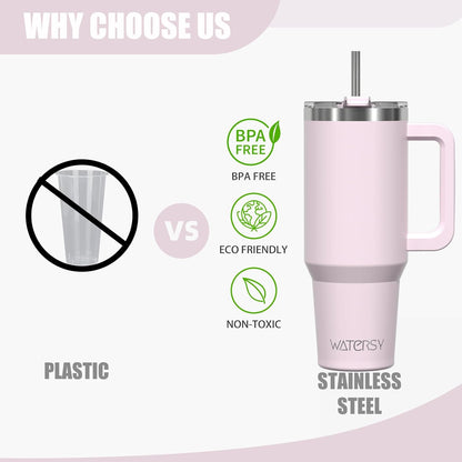 40 oz Tumbler with Handle,Tumbler with Lid and Straw,Double Wall Insulated Cup Stainless Steel Travel Mug(Cold for 34 Hours),Water Bottle for Iced Tea,Coffee,Cold Beverages(Purple)