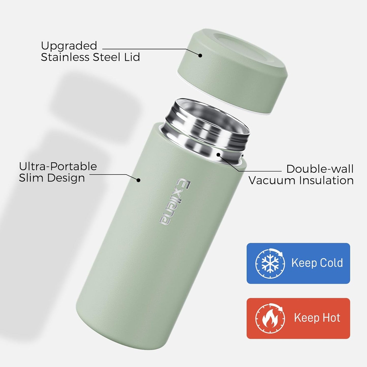 【Upgraded】Exllena Small Insulated Water Bottle 12 oz/350ml– Mini Insulated Water Bottle for Hot & Cold Drinks, Perfect Small Water Bottle for Travel, Purse...(Greyish Blue)