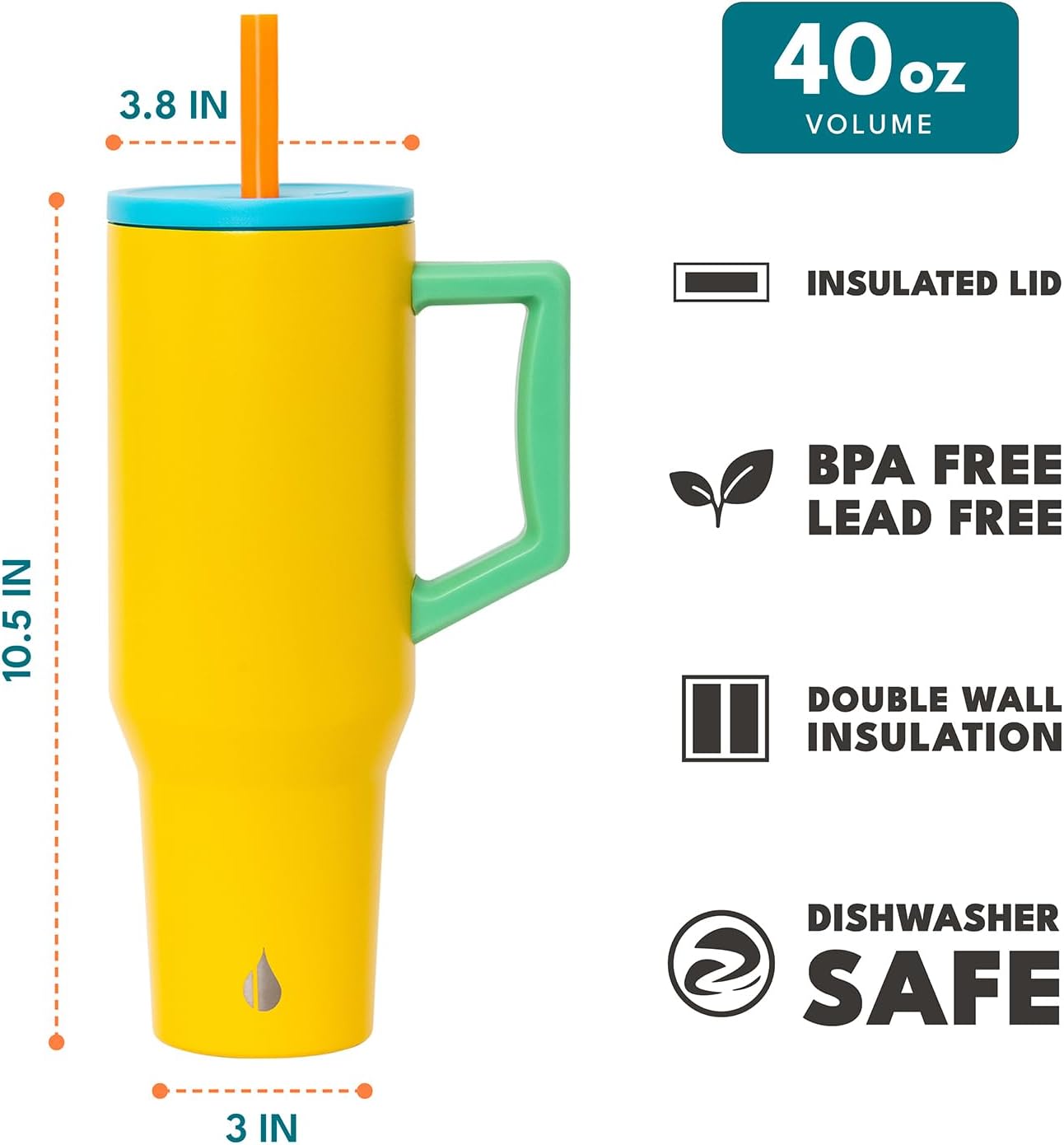 Elemental 32 oz 100% Leak Proof Tumbler with Handle & Straw - Stainless Steel Double Wall Insulated Tumbler for Hot and Cold Beverages - Travel Coffee Mug with Sip & Straw Lid - White - Colors A
