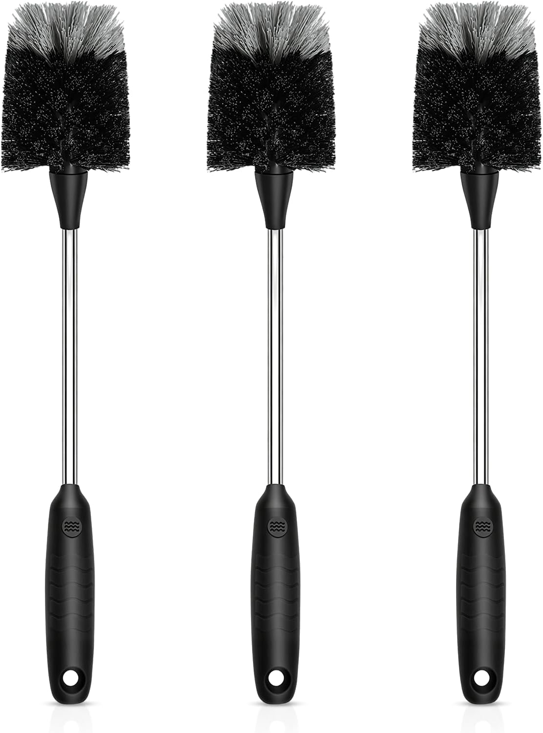 SetSail Bottle Brush of 3 Pack, 14-in Long Stainless Steel Handle Water Bottle Cleaner Brush Non-Slip Grip Bottle Brushes for Cleaning Water Bottles Sport Bottles Coffee Mugs Glasswares Cups, Black