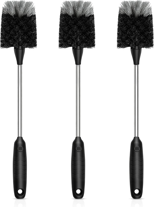 SetSail Bottle Brush of 3 Pack, 14-in Long Stainless Steel Handle Water Bottle Cleaner Brush Non-Slip Grip Bottle Brushes for Cleaning Water Bottles Sport Bottles Coffee Mugs Glasswares Cups, Black