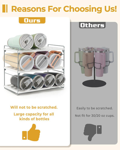 Cirhy Adjustable Water Bottle Organizer Holder for Cabinet, 3-Tier Expandable Water Bottle Storage Rack for Tumblers, Travel Mugs, and Cups – Kitchen Pantry Organization and Storage for Stanley Cups
