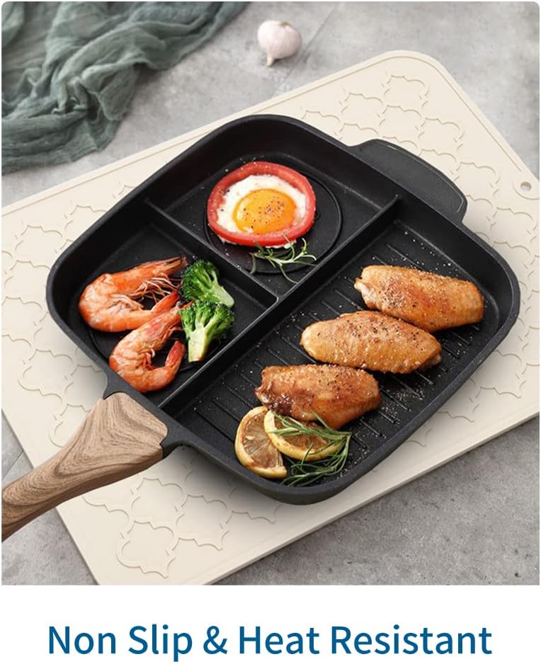 AMOAMI-Dish Drying Mats for Kitchen Counter-Silicone Dish Drying Mat-Kitchen Dish Drying Pad Heat Resistant Mat-Kitchen Gadgets Kitchen Accessories Kitchen Small Appliances(12" x 16", BLACK)