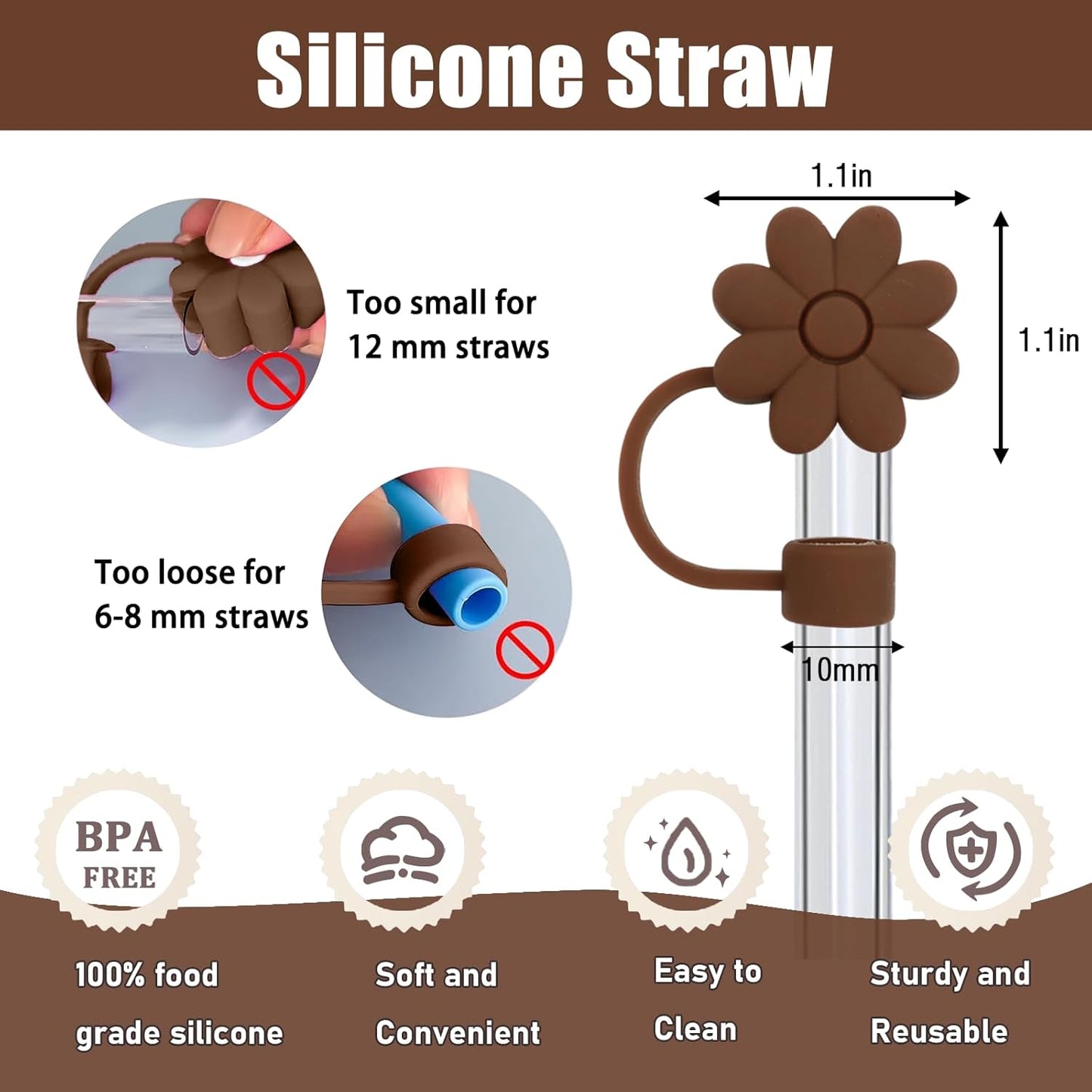 Flower Straw Covers Toppers for Stanley Cups 30&40 Oz Tumbler with Handle Accessories 4PCS Silicone Straw Caps Reusable Straws Tips Protectors for Stanley Cup 10mm 0.4in Straws,Off White