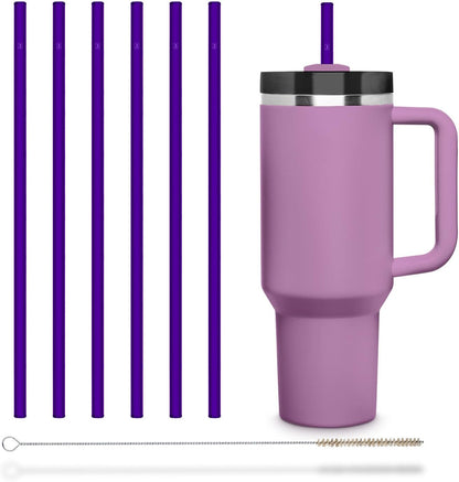 Halm Glass Straws - 6 Long 12 inch Bent Stanley Cup Replacement Drinking Straws + Plastic-Free Cleaning Brush - Perfect for Bottles & Quencher - Made in Germany - Dishwasher Safe - Eco-Friendly