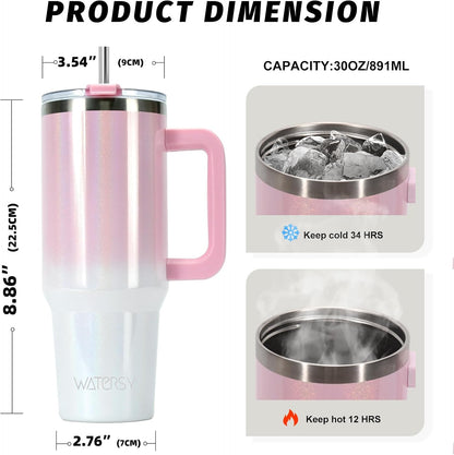 40 oz Tumbler with Handle,Tumbler with Lid and Straw,Double Wall Insulated Cup Stainless Steel Travel Mug(Cold for 34 Hours),Water Bottle for Iced Tea,Coffee,Cold Beverages(Purple)