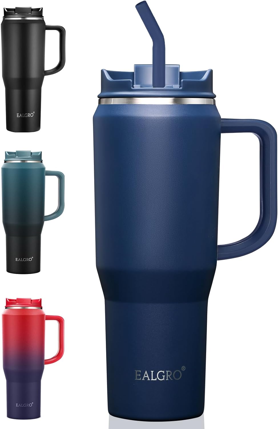 EALGRO 50 oz Tumbler with Handle, Insulated Tumblers with Lid and Straw, Large Metal Sports Water Bottle Jug, Thermal Stainless Steel Travel Coffee Mug Cup, Black