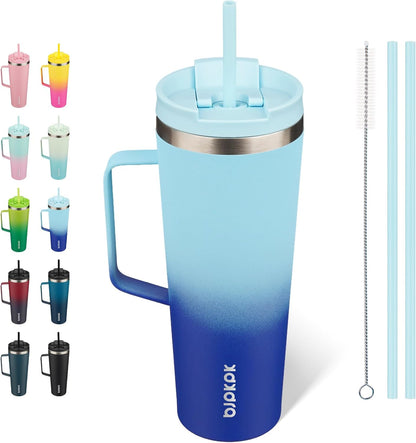 BJPKPK Insulated Tumbler with Handle, 18oz Insulated Tumblers with Lid and Straw, Stainless Steel Metal Water Bottles, Coffee Travel Mugs, Cups, Marshmallow