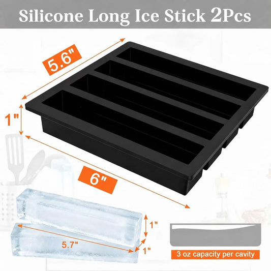Webake Silicone Water Bottle Ice Cube Trays Mold Set of 2, Easy Release Long Ice Cube Sticks For Cocktail and Whisky