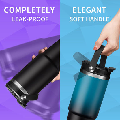 30 oz Tumbler with Handle and Straw - Keep Cold 36H & Hot 12H, Metal Coffee Cup with Lid (Straw & Flip Lid), 30oz Insulated Stainless Steel Thermal Mug, Leak-proof Travel Water Bottle