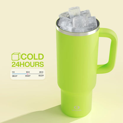40 oz Tumbler with Handle and Straw: Stainless Steel Insulated Tumbler Keeps Cold for 24 Hours, Leakproof Travel Cup Fits in Cup Holder and BPA-Free, Cotton Candy