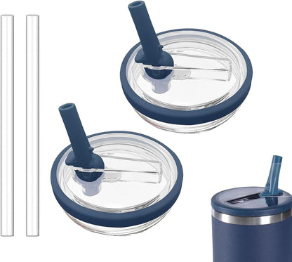 2 Pack 30 oz Tumbler Flip Straw Lid Replacement Compatible for Stanley Quencher, Leak Proof Lid Replacement for 30 OZ Stanley H2.0 FlowState Tumbler,Spill Proof Splash Reusable (Transparent Cream)