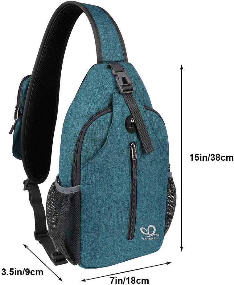 WATERFLY Crossbody Sling Backpack Sling Bag Travel Hiking Chest Bag Daypack (Black)
