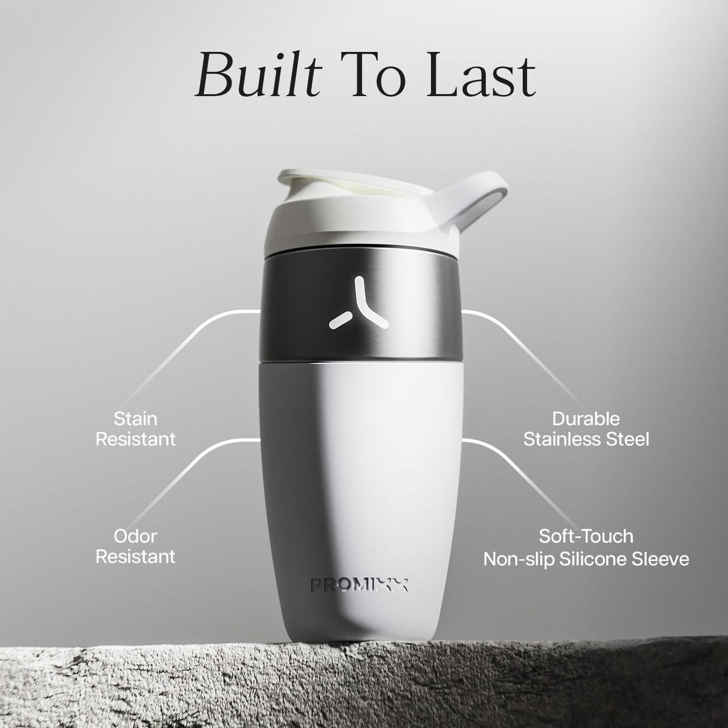 Promixx Pursuit Stainless Steel Shaker Bottle - 26oz Lightweight Metal Protein Mixer with Snap-Fit Agitator for Smooth Shakes - Leak-Proof Gym Shaker Cup for Fitness & Travel - Midnight Blue