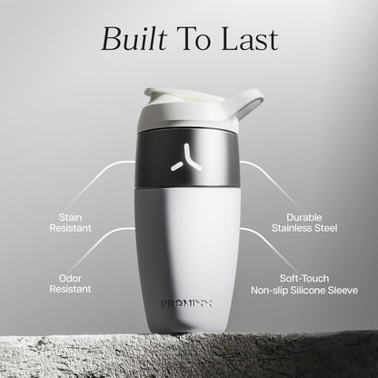 Promixx Pursuit Stainless Steel Shaker Bottle - 26oz Lightweight Metal Protein Mixer with Snap-Fit Agitator for Smooth Shakes - Leak-Proof Gym Shaker Cup for Fitness & Travel - Midnight Blue