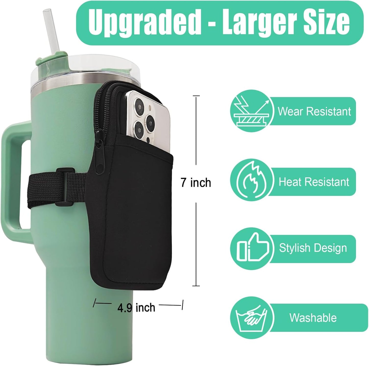 LMYUHONG Water Bottle Pouch For Stanley cup accessories 40oz 20oz 30oz,tumbler pouch with Versatile Pocket, for Cards, Keys,Earphone. Fits for Phones, Use for Running, Walking, Hiking,Biking,DeepPink
