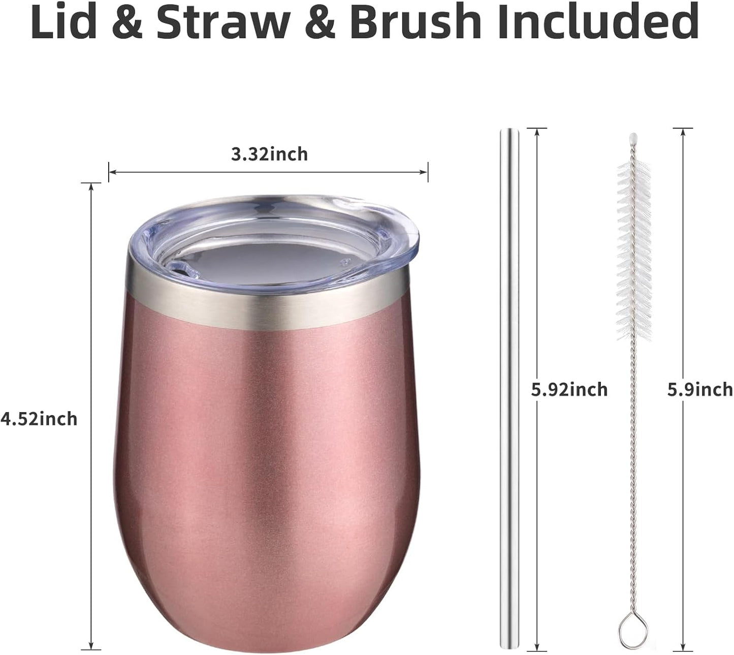 12 oz Insulated Wine Tumbler with Lid and Straw,Stainless Steel Stemless Wine Tumbler Glasses Double Wall Vacuum Wine Cups Tumbler for Coffee,Champaign,Cocktail,Office（Silver,1）