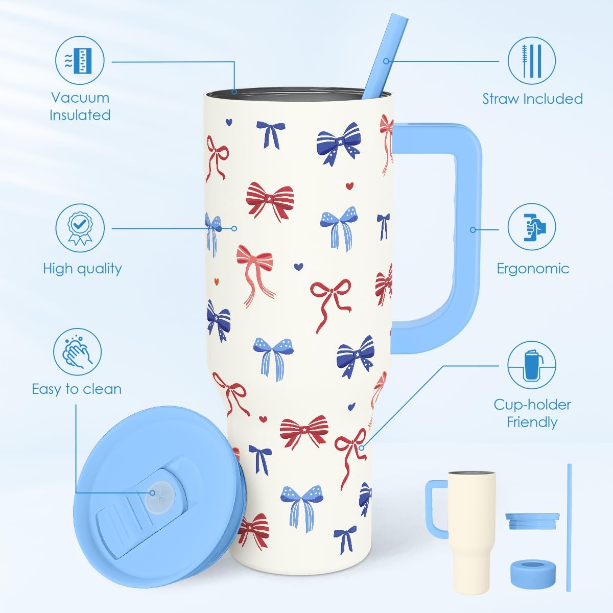 SANDJEST Pickleball 40oz Tumbler With Handle and Straw, Pickleball Queen Insulated Stainless Steel Travel Coffee Mug for Women Girls Players, Gift Idea for Birthday Christmas Mothers Day