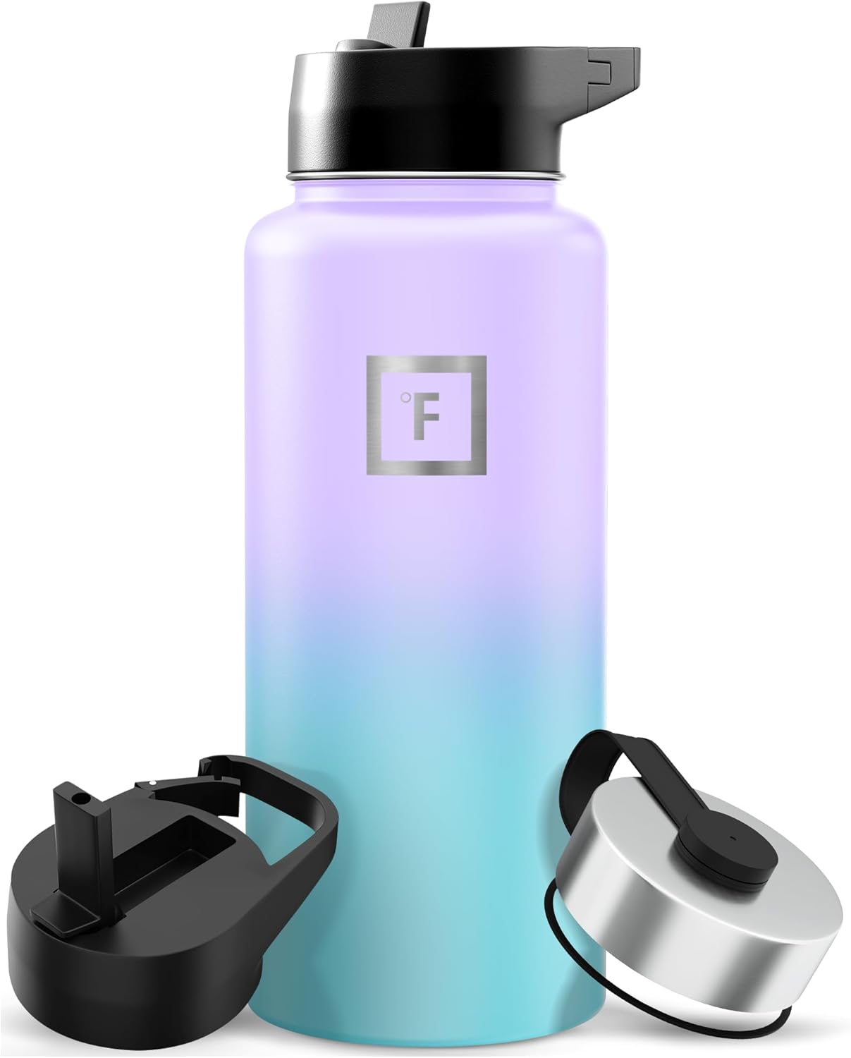 IRON °FLASK Camping & Hiking Hydration Flask with Straw, Wide Mouth Insulated Stainless Steel Sports Water Bottle - 22 oz Aurora