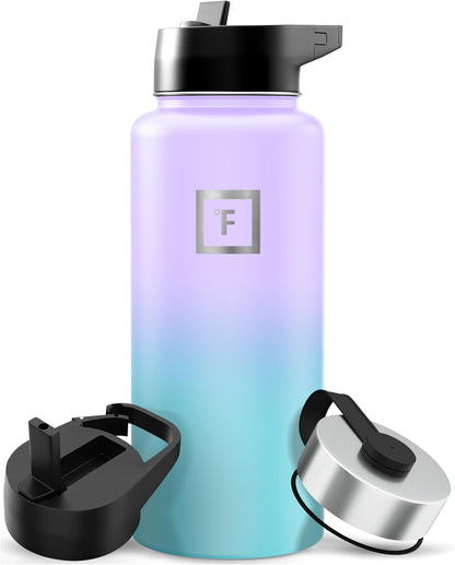IRON °FLASK Camping & Hiking Hydration Flask with Straw, Wide Mouth Insulated Stainless Steel Sports Water Bottle - 22 oz Aurora