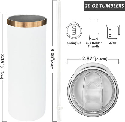 20 oz Skinny Tumblers Bulk, Stainless Steel Insulated Tumbler with Lids and Straws, Slim Double Wall Powder Coated Travel Coffee Mugs Reusable Cup for Hot Cold Drinks (Black,1 pack)