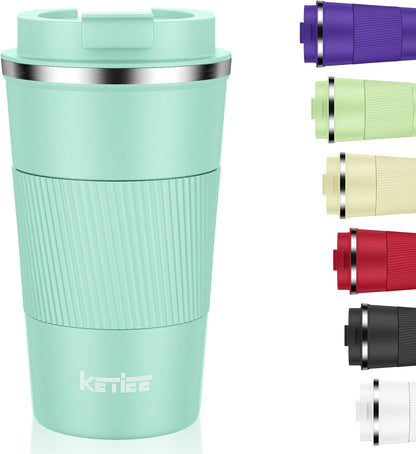 KETIEE Travel Coffee Mug Spill Proof 12oz, Insulated Travel Mug to Go, Reusable Coffee Cup with Seal Lid, Vacuum Stainless Steel Tumbler for Hot/Cold Drinks (Red)