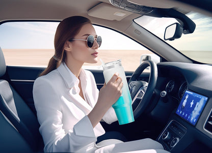 Meoky 32 oz Tumbler with Handle, Insulated Tumbler with Lid and Straw, Stainless Steel Travel Mug, Keeps Cold for 24 Hours, 100% Leak Proof, Fits in Car Cup Holder (Night)