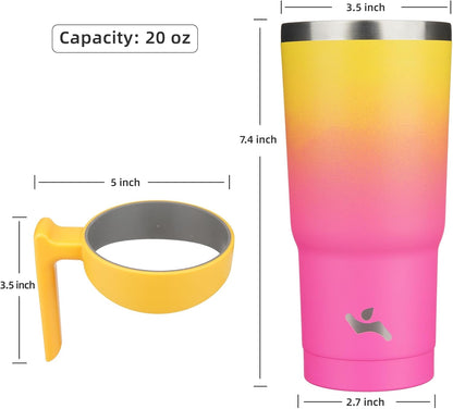 Konokyo 20 oz Tumbler with Handle and 2 Straw 2 Lid, Insulated Water Bottle Stainless Steel Vacuum Cup Reusable Travel Mug,Black