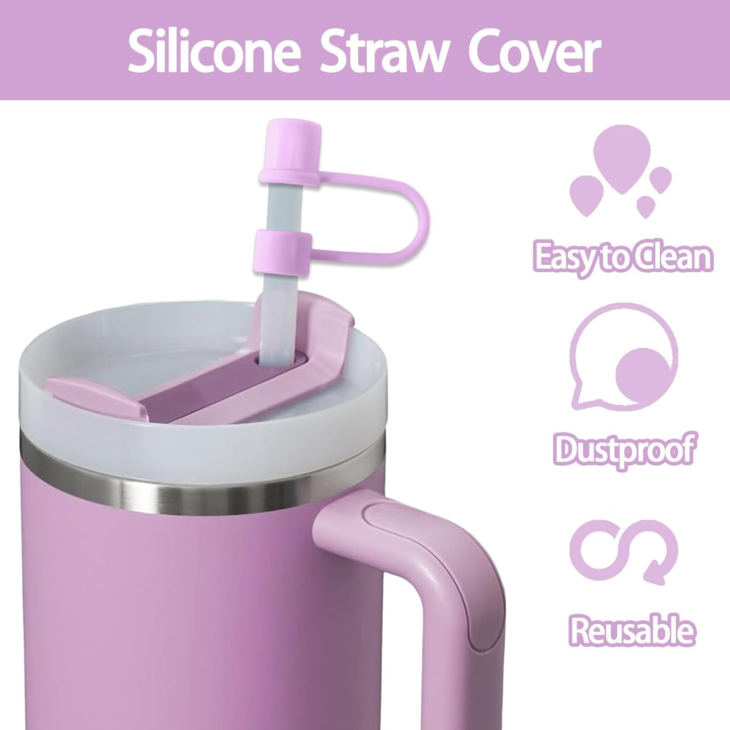 6PCS Silicone Straw Covers Cap Compatible with Stanley Cup 30-40 oz Tumbler with Handle 10mm Straw Toppers，Dust-Proof Reusable Straw Cover for Stanley Cup Accessories (Black)