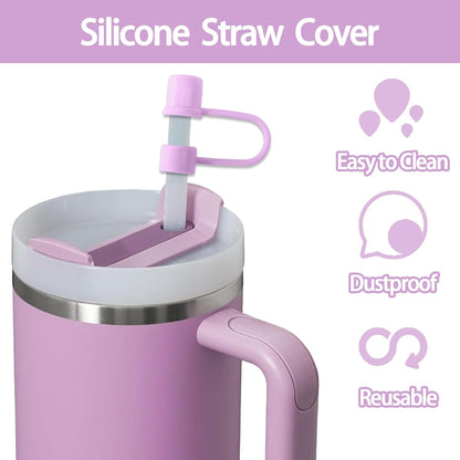 6PCS Silicone Straw Covers Cap Compatible with Stanley Cup 30-40 oz Tumbler with Handle 10mm Straw Toppers，Dust-Proof Reusable Straw Cover for Stanley Cup Accessories (Black)