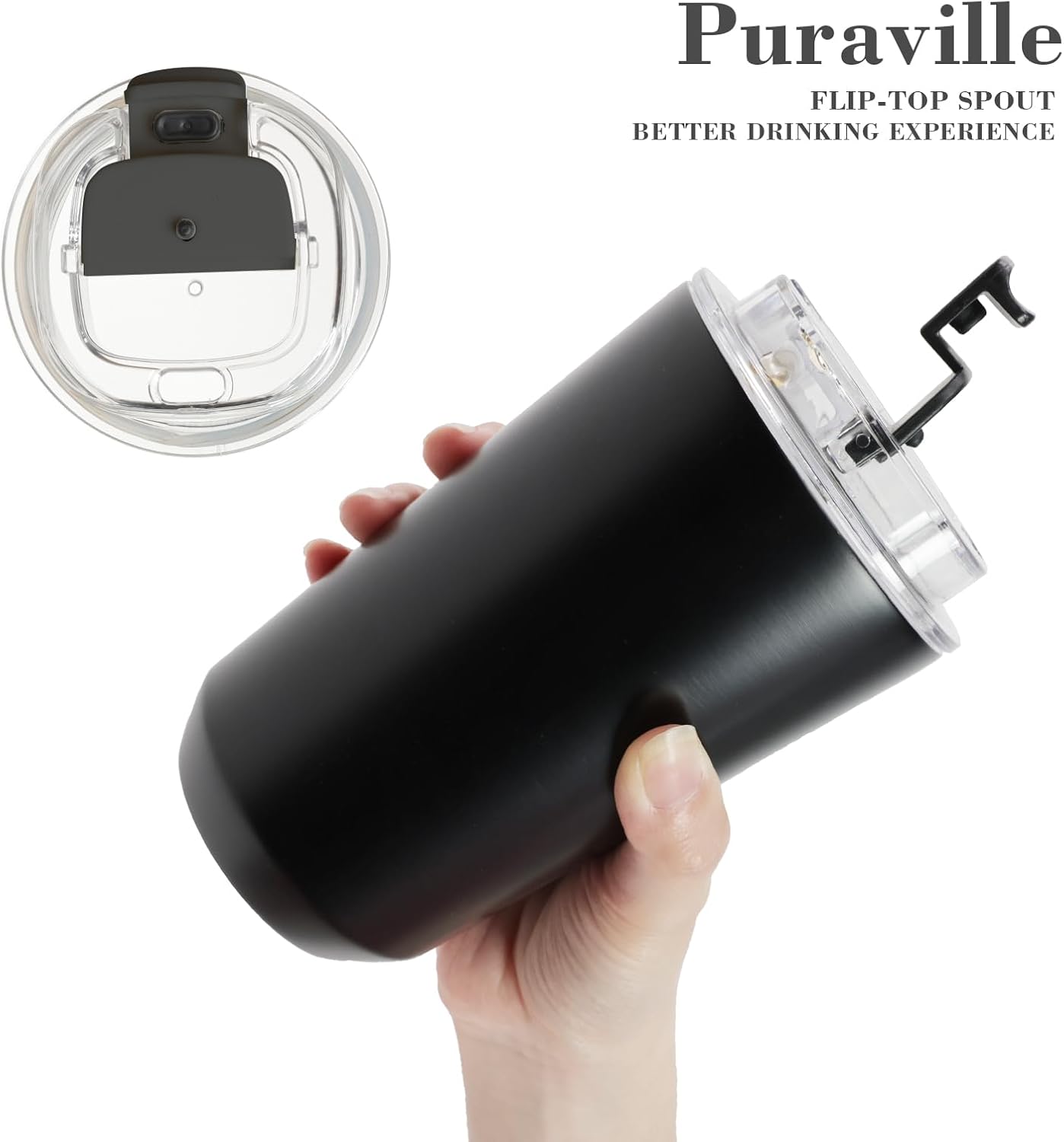 Puraville Insulated Tumblers with Lid, 14 oz Travel Coffee Mug Stainless Steel Vacuum Cup, Leak Proof Reusable Double Walled Coffee Tumbler for Iced and Hot Drinks, Cream