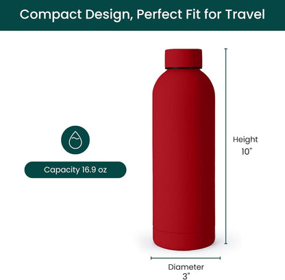 NOBL Stainless Steel Water Bottle,17 oz, 500 ml, Double Wall Vacuum Insulation, Sealed Bottle Keeps Drinks Cold 24 Hrs & Hot 12 Hrs, Leak Proof, Fits Noble Carry-On Cup Holder - Sand