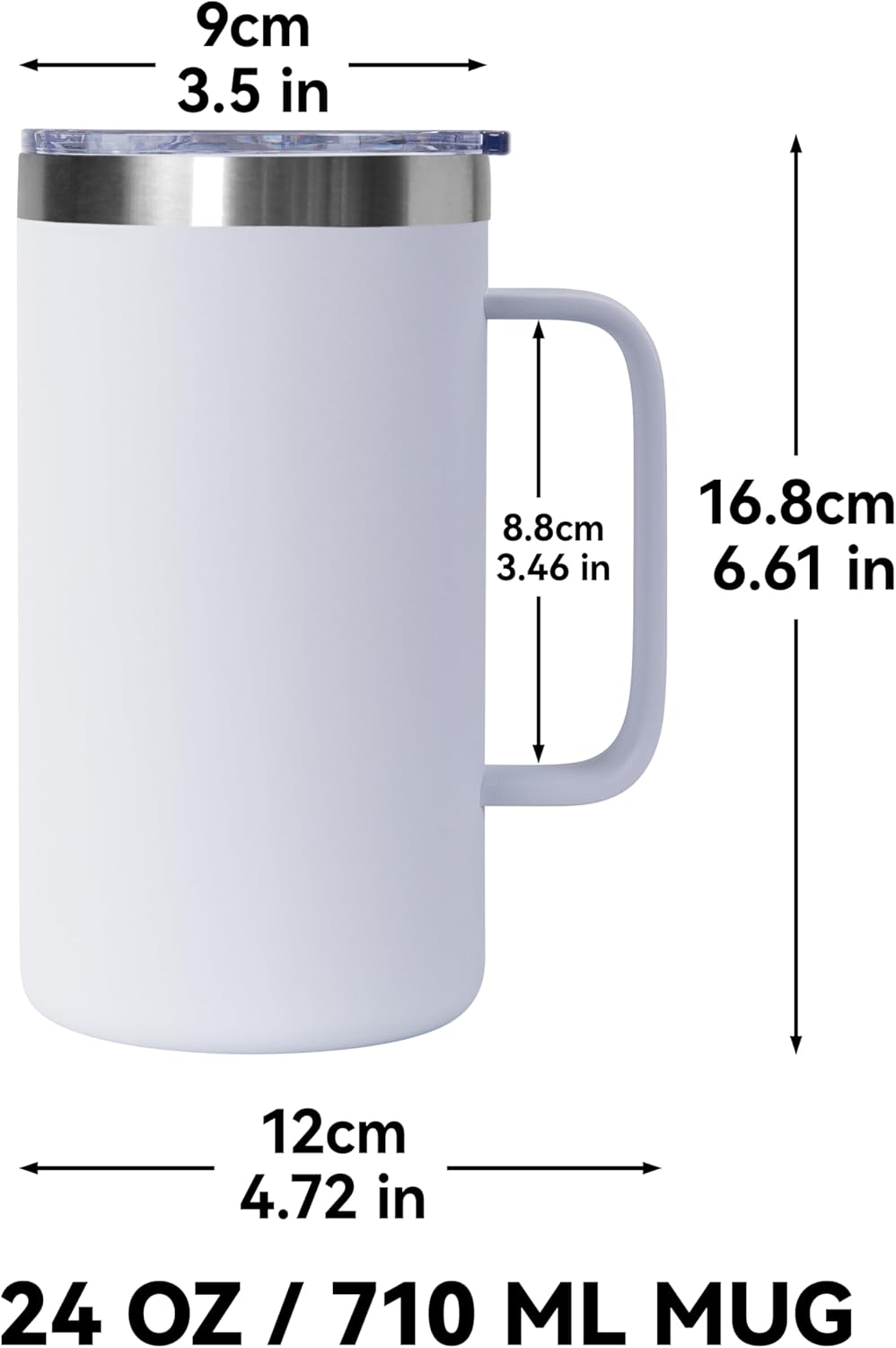 DOMICARE 24oz Mug with Handle and Lid, Stainless Steel Coffee Mug, Reusable Insulated Cup, Travel Mug with Handle, Double Wall Vacuum Coffee Tumbler for Men and Women, Black, Pack 1
