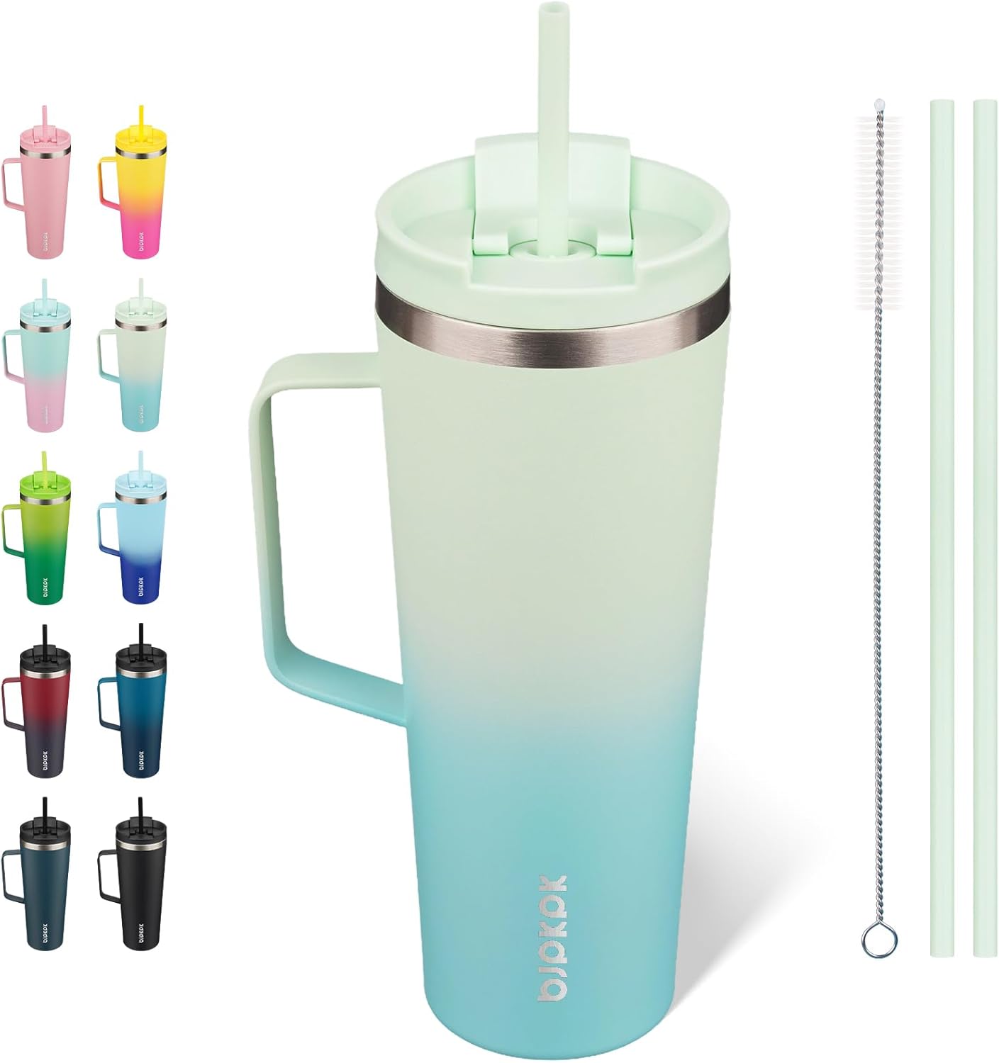 BJPKPK Insulated Tumbler with Handle, 18oz Insulated Tumblers with Lid and Straw, Stainless Steel Metal Water Bottles, Coffee Travel Mugs, Cups, Marshmallow