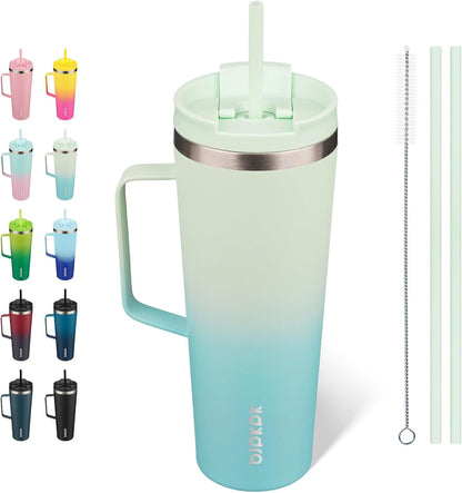 BJPKPK Insulated Tumbler with Handle, 18oz Insulated Tumblers with Lid and Straw, Stainless Steel Metal Water Bottles, Coffee Travel Mugs, Cups, Marshmallow