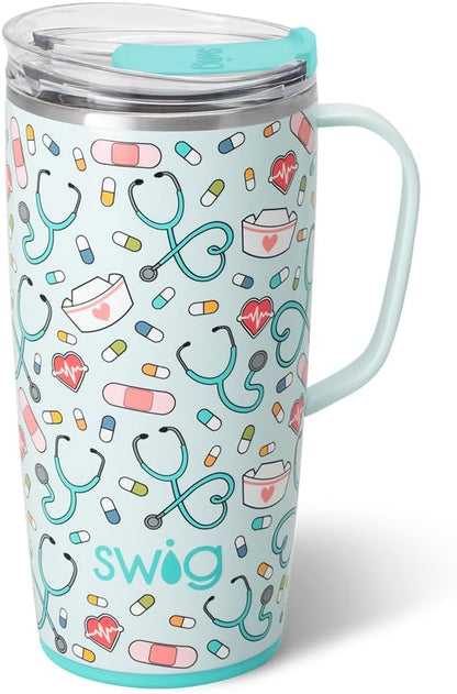 Swig Life 18oz Travel Mug, Insulated Tumbler with Handle and Lid, Cup Holder Friendly, Dishwasher Safe, Stainless Steel, Travel Coffee Cup (Honey Meadow)