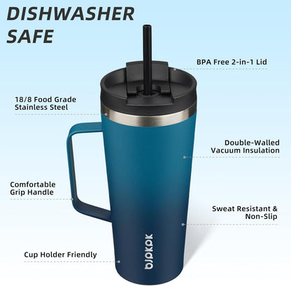 BJPKPK Insulated Tumbler with Handle, 18oz Insulated Tumblers with Lid and Straw, Stainless Steel Metal Water Bottles, Coffee Travel Mugs, Cups, Marshmallow