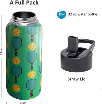 32oz Pickleball Water Bottle Insulated Vacuum Stainless Steel Tumbler Travel Mugs With Straw for Game Sport,Pickleball Accessories