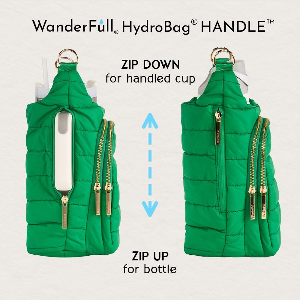 WanderFull Original HydroBag Handle® Zipper Slot for Handle, Hands-Free Crossbody Water Bottle Holder & Tumbler Accessories